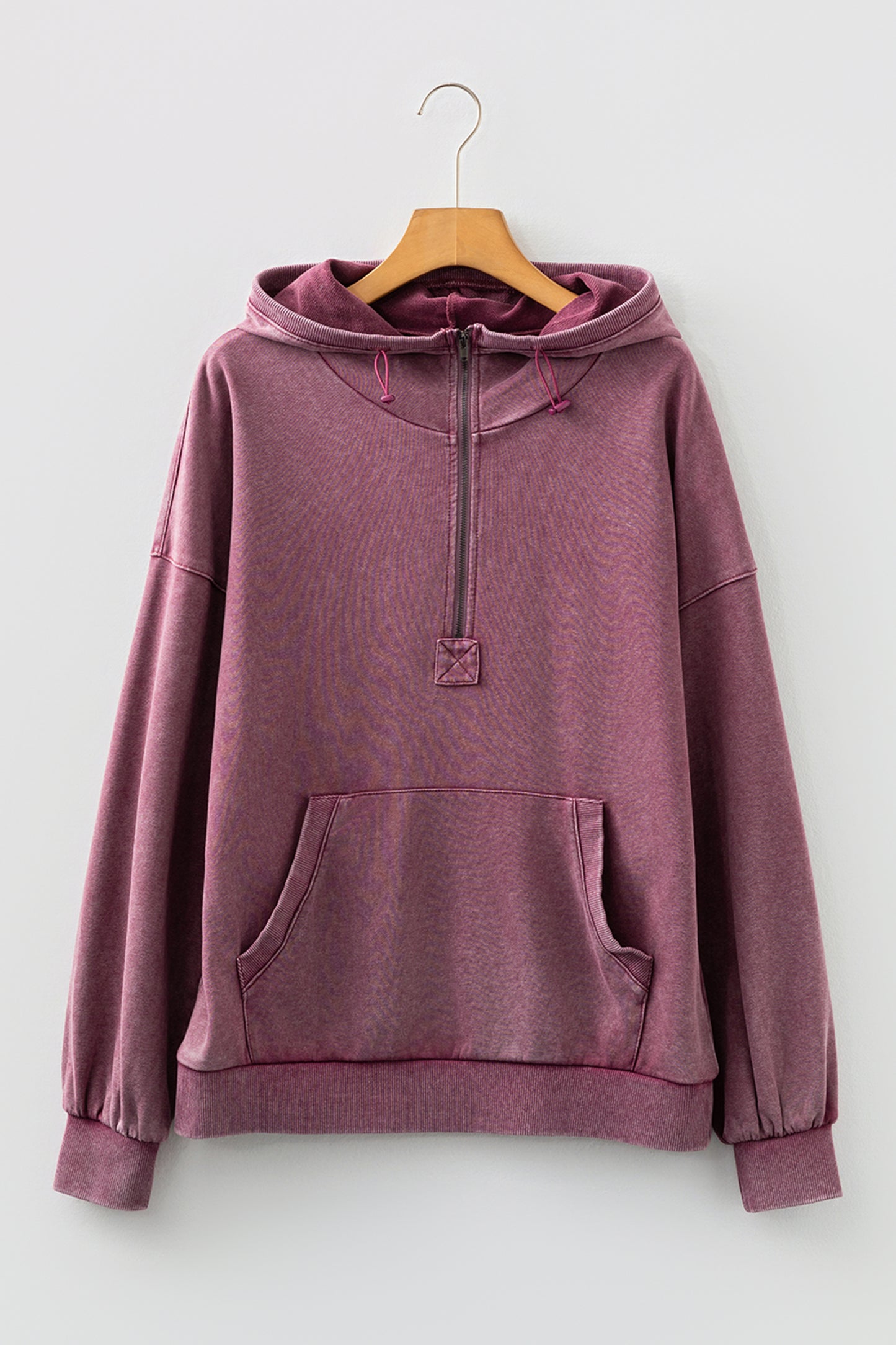 Elmwood Half Zip Kangaroo Pocket Mineral Wash Baggy Hoodie