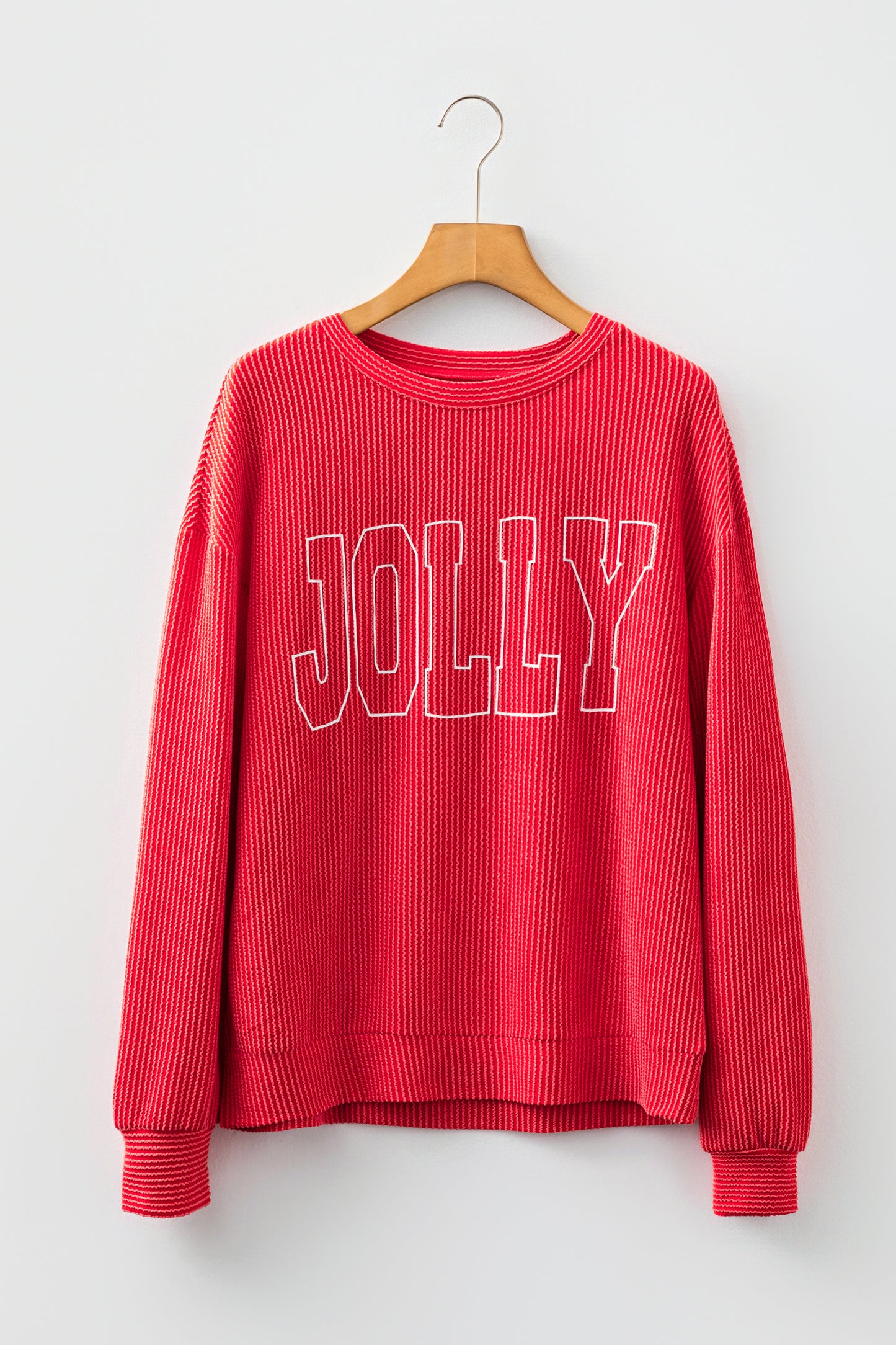 Blackish Green Twisted Rib Outlined Merry Letter Graphic Loose Long Sleeve Top