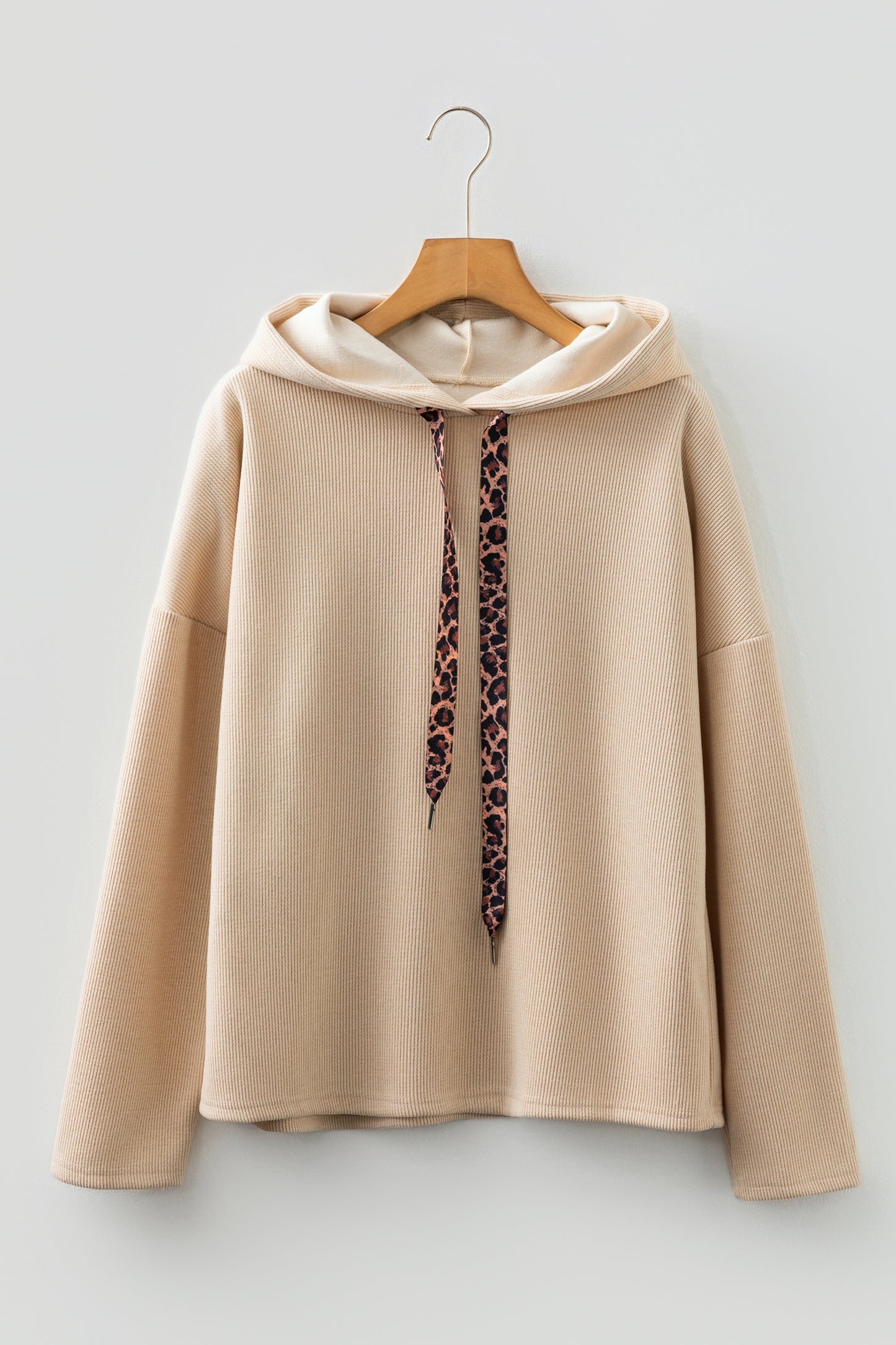 Rose Tan Thermal Textured Lace Drawstring Baggy Hoodie