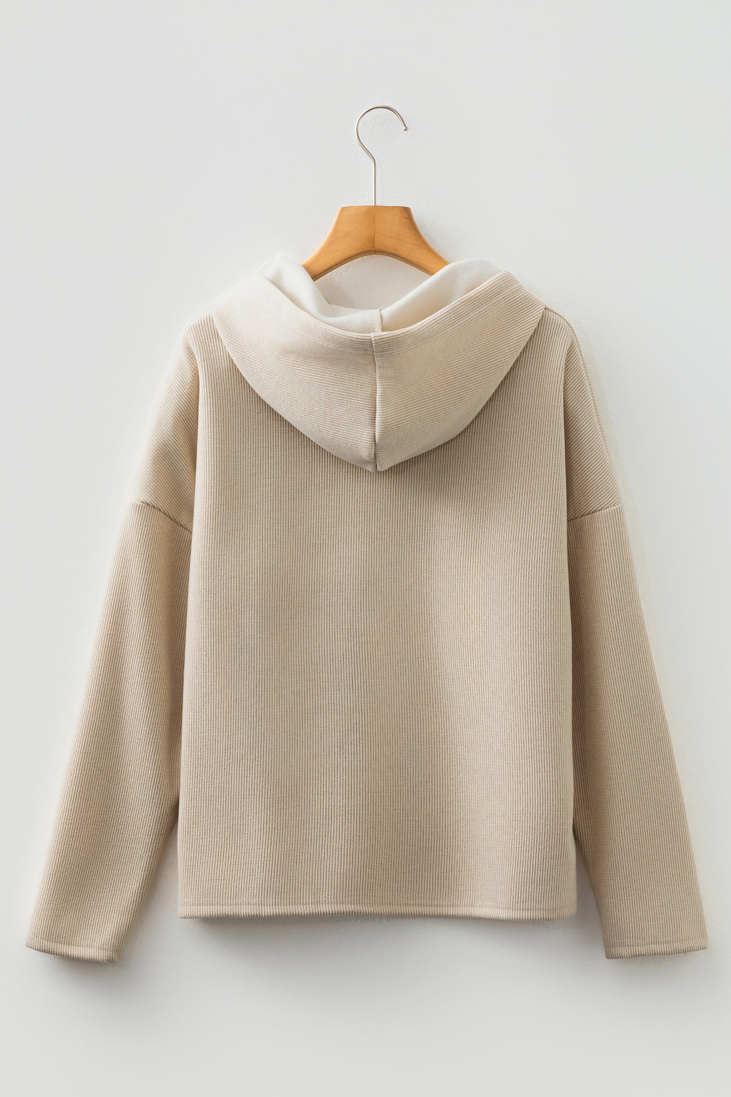 Rose Tan Thermal Textured Lace Drawstring Baggy Hoodie