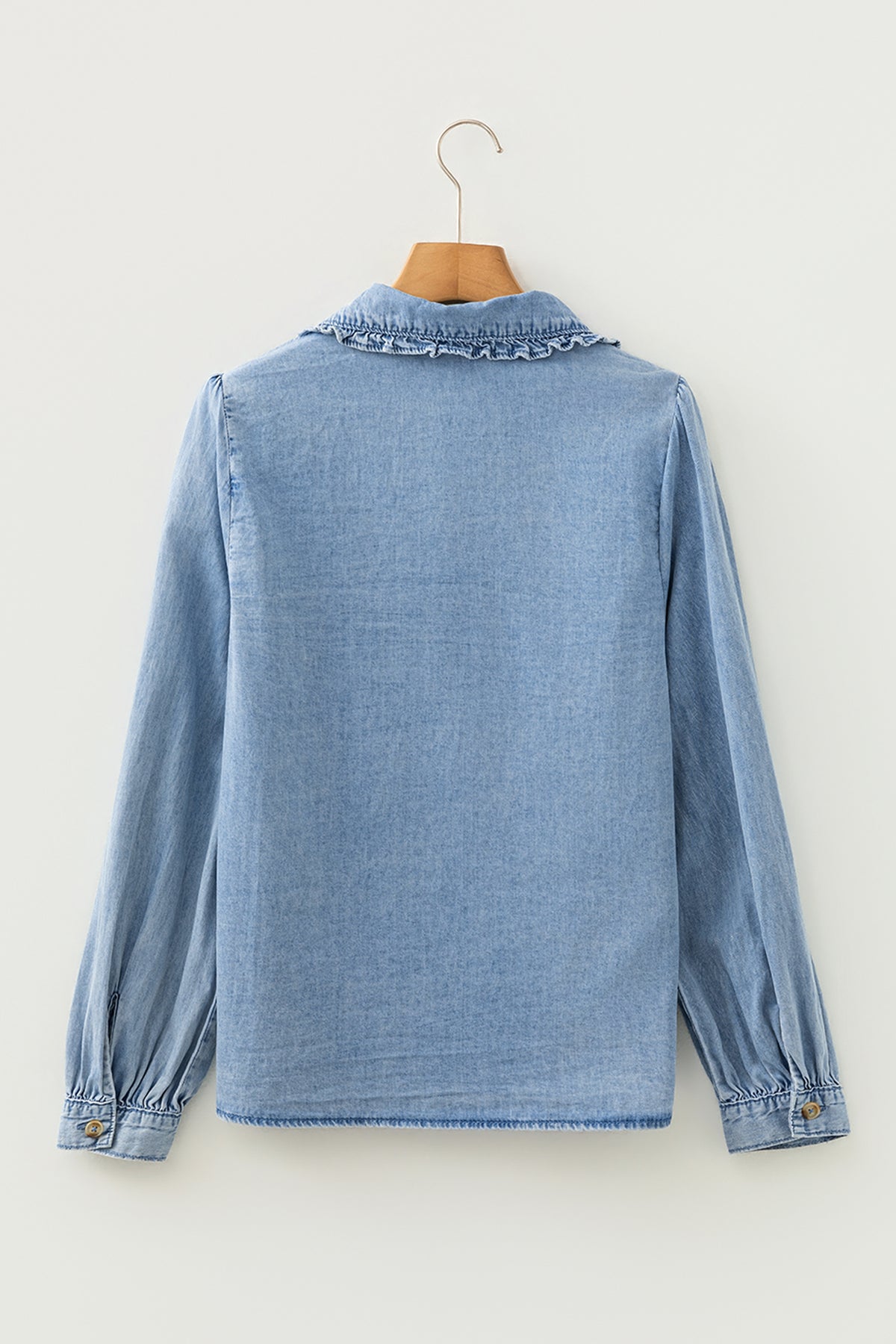 Beau Blue Ruffled Peter Pan Collar Western Denim Shirt