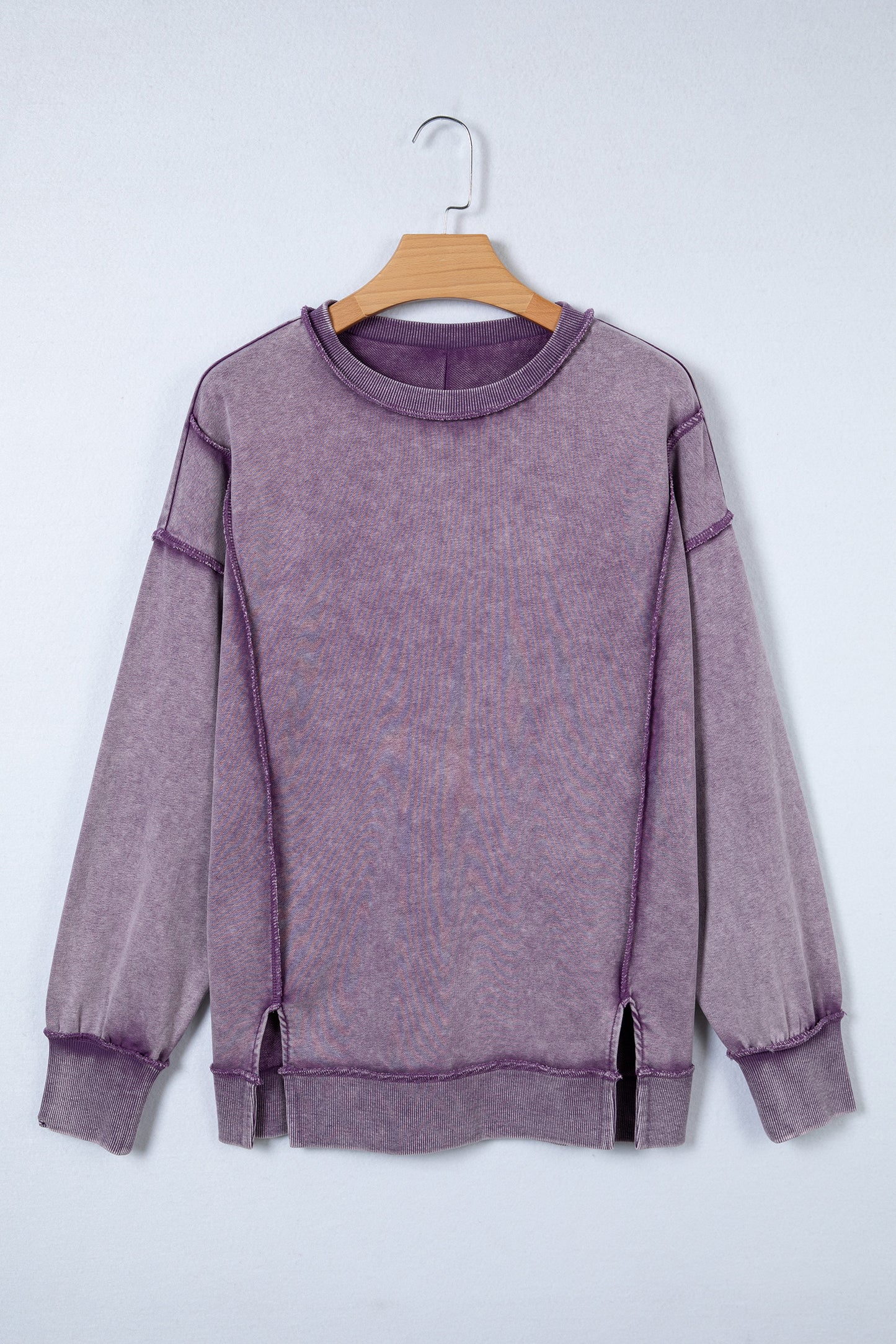 Red Sandalwood Mineral Wash Exposed Seam Side Slit Sweatshirt