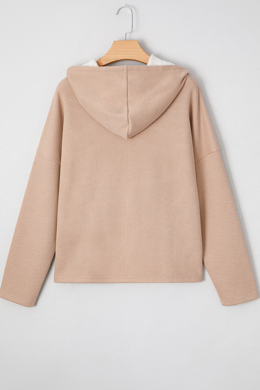 Rose Tan Thermal Textured Lace Drawstring Baggy Hoodie