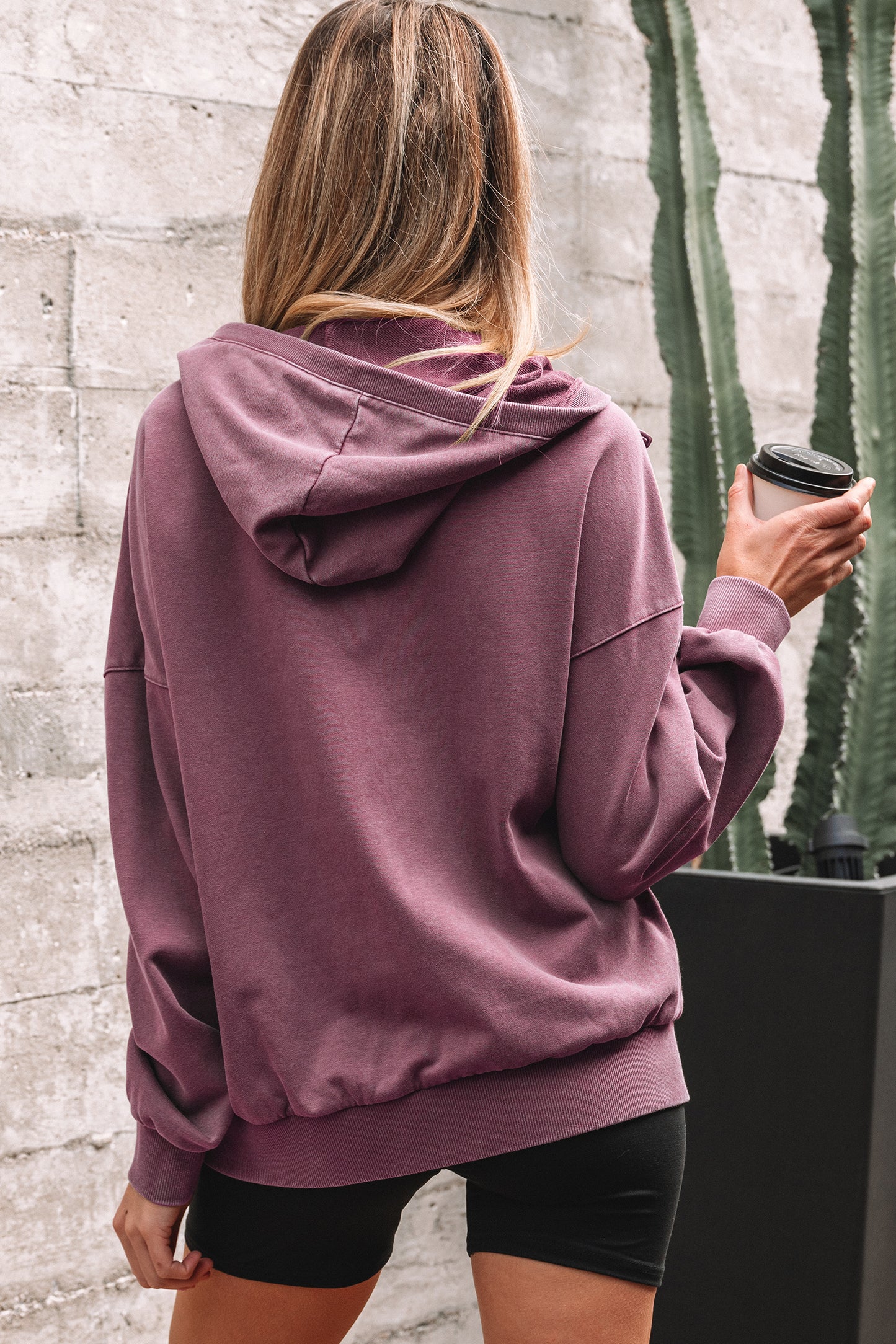 Elmwood Half Zip Kangaroo Pocket Mineral Wash Baggy Hoodie