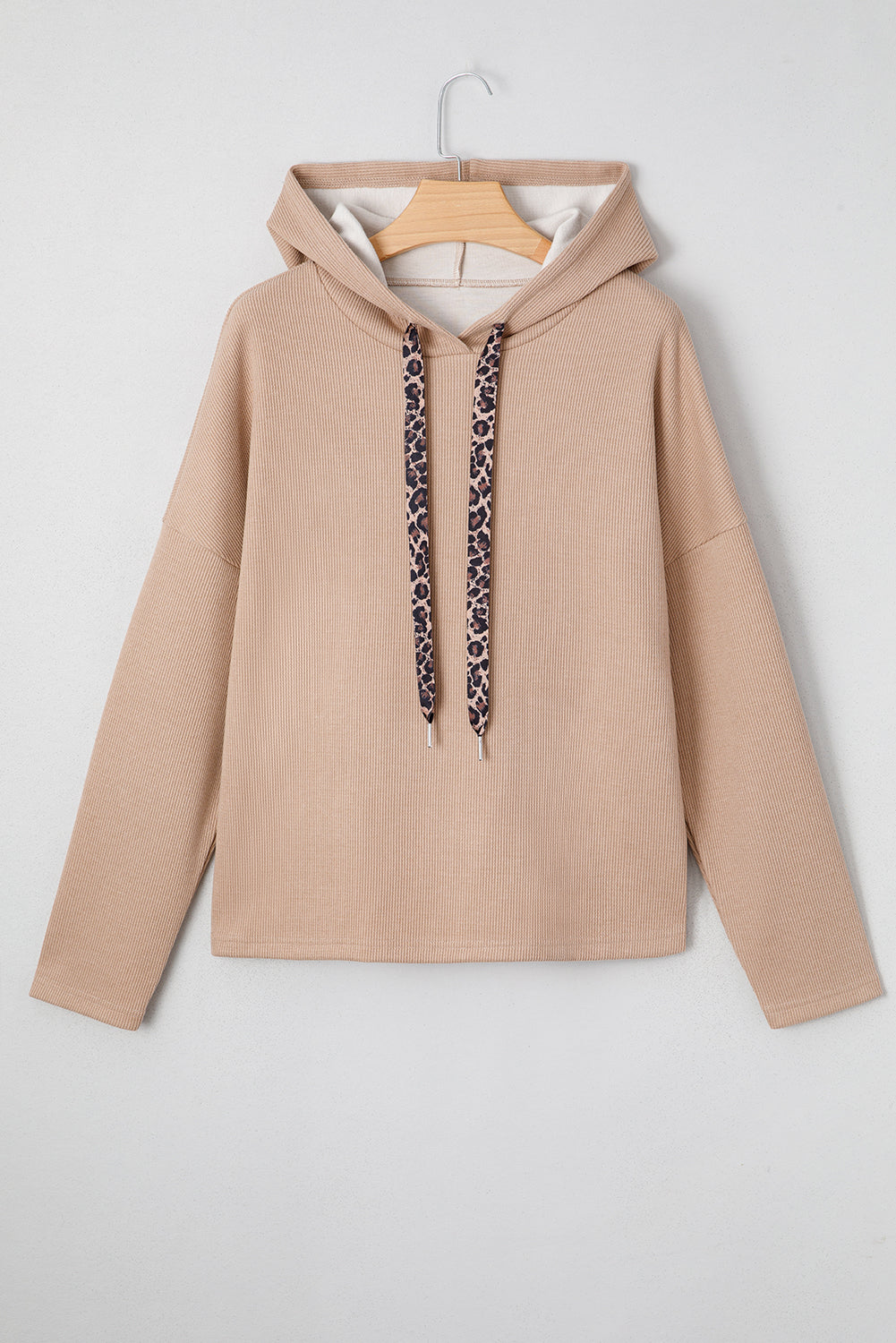 Rose Tan Thermal Textured Lace Drawstring Baggy Hoodie