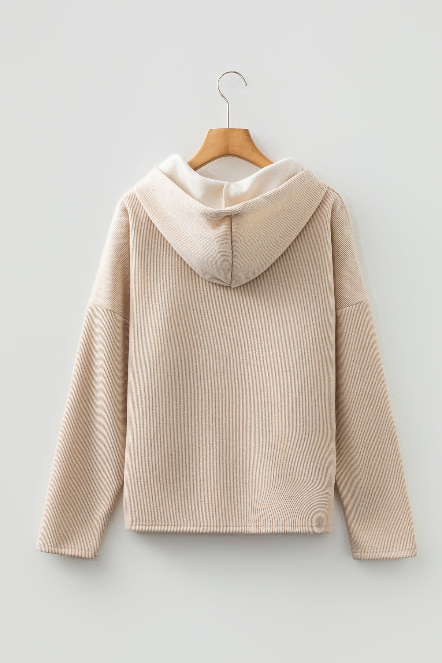 Rose Tan Thermal Textured Lace Drawstring Baggy Hoodie