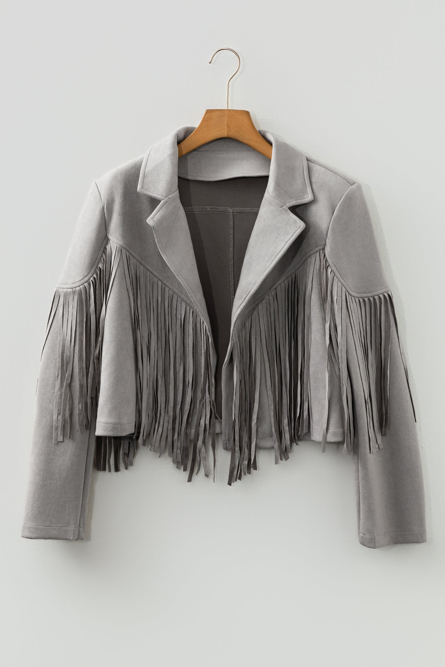 Green Cropped Fringe Faux Suede Jacket