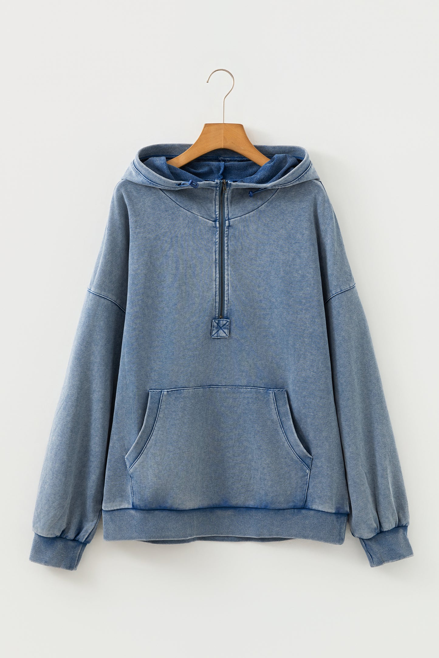 Elmwood Half Zip Kangaroo Pocket Mineral Wash Baggy Hoodie